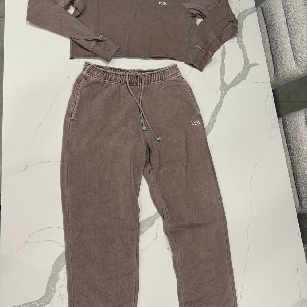 Kith Washed Brown Cropped Sweatshirt and Joggers Set - Picture 4 of 4